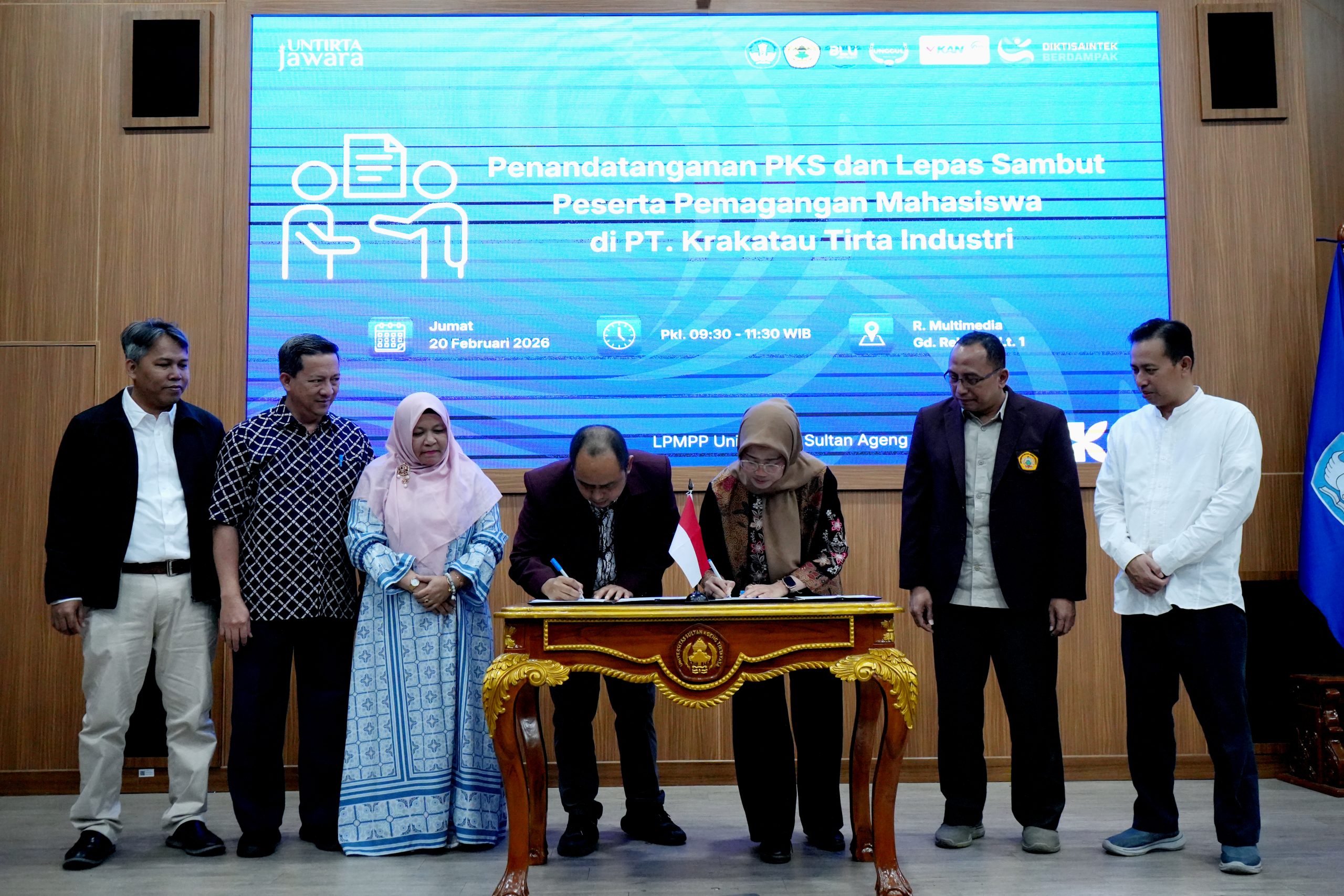 LPMPP Untirta Penandatanganan PKS dan Lepas Sambut Peserta Permagangan Mahasiswa di PT. Krakatau Tirta Industri (KTI)